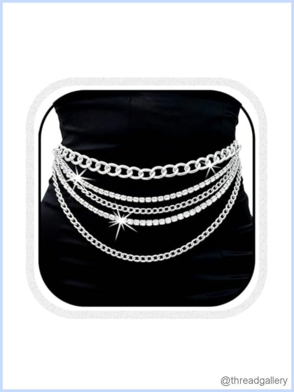 Rhinestone Waist Chain Belt Layered Body Chain for Women Cosplay Rave